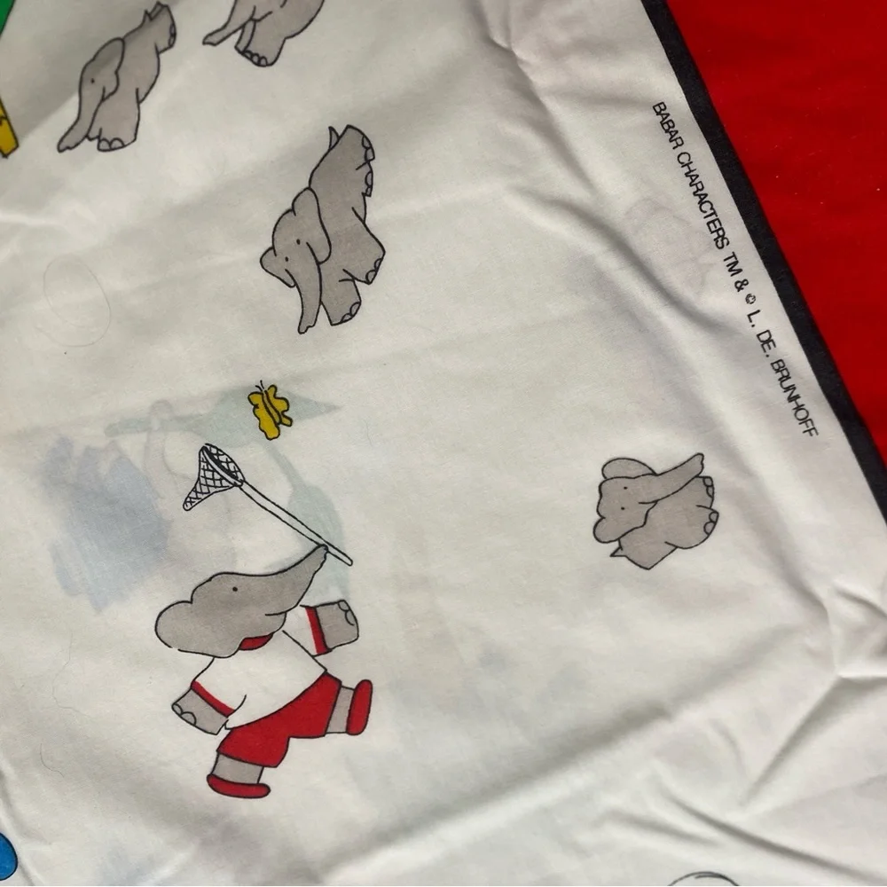 Vintage Kids Boys Girls Babar Elephant Graphic Cotton Mix Sheet Twin Size Retro